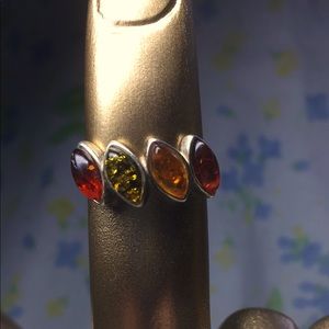 Amber sterling silver ring